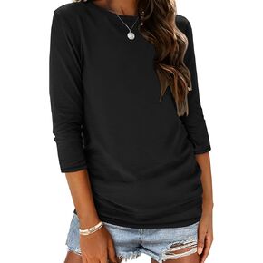 Womens 3/4 Length Sleeve Crew Neck Shirts Casual Tunic T-Shirts Basic Tee Trendy Fall Outfits Clothes