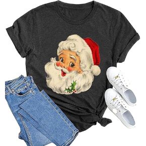 Santa Claus Christmas T-Shirt for Women Vintage Christmas Graphic Shirts Funny Xmas Gift Top Casual Retro Holiday Tees