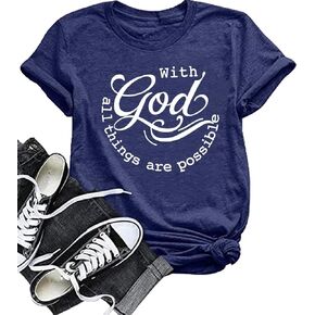 تيشيرتات نسائية مع الله كل الأشياء ممكنة تي شيرت الإيمان أقوال كريستيان الصيف يسوع جرافيك تي شيرت علوي غير رسمي in Kuwait