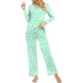 ALIGADUO Fall-Winter Womens Comfy Long Sleeve Pajama Set Soft 2 Piece Sleepwear Casual Pjs Loungewear with Pockets