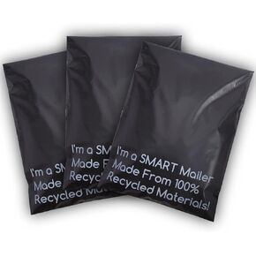SMART 12x15.5 Recycled Poly Mailers - 200 Pack of Black Eco-Friendly Packaging Mailing Bags | Recyclable & Sustainable, Cute & Stylish Small Business Supplies | 2.5 Mil Thick - 200 Pack