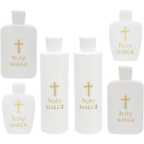 WEBEEDY 3 Sizes Holy Water Bottle Empty Holy Water Container with Gold Cross Pattern,Portable Blank Holy Water Flask Decorative Bottle Church Supplies for Halloween Baptism Christmas Party,6 Pcs