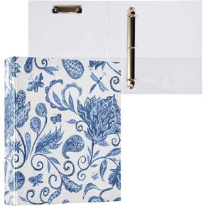 xigua Blue White Floral 3 Ring Binders, 1.5 Inch Round Rings to Hold 200 Sheets, 3 Ring Binders with Clipboard for Home Office Supplies 1 Pack