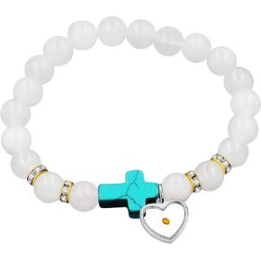 Uloveido Side Cross Bangle Mustard Seed Heart Charms Crystal Beaded Bracelet for Women Y943
