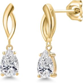 Gem Stone King 10K Yellow Gold Lab Grown Diamond Stud Dangle Earrings for Women | 1.46 Cttw | Gemstone April Birthstone | Pear Shape 8X5MM | DEF Color | VVS-VS Clarity