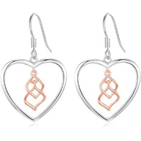Heart Earring for Women 925 Sterling Silver Celtic Knot Earring Heart Dangle Drop Earrings