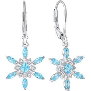 Snowflake Earrings for Women 925 Sterling Silver Dangle Drop Leverback 3A Cubic Zirconia Birthstone Birthday Mother's Day Jewelry Gift