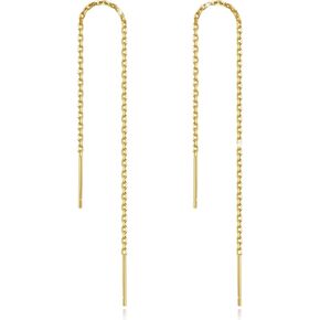 Sterling Silver Threader Chain Dangle Earrings,Versatile & Comfortable Hypoallergenic Silver Earrings Gold Plated 4.8 Inches
