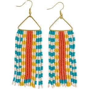 INK+ALLOY Beaded Earrings for Women Dangling, Brooke Long Seed Bead Fringe Statement Boho Earrings, Hypoallergenic Handmade Jewelry for the Modern Bohemian, 4.25-Inch Length