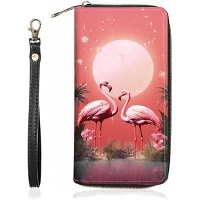 Flamingo Print Wallet for Women Large Capacity Wallet Credit Card Holder PU Leather Zipper Clutch Purse Phone Wallet