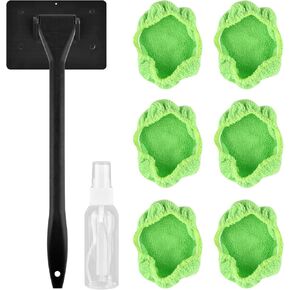 Windshield Cleaning Tool, Windshield Cleaning Wand, Car Windshield Cleaner, Auto Window Cleaner with 5 Pieces Reusable Cloth Pads, Dirty Car Washing Brushes (green)