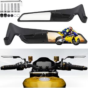Motorcycle Mirrors Large Size, Stealth Mirror Adjustable Rotating Rear View Mirror Wind Wing Side Mirror for Kawasaki Z400 Z650 Z900 390 Duke 1290 Super Duke R Yamaha MT-07 MT-09 MT-10 Street Bike etc