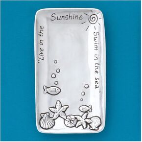 Basic Spirit Small Pewter Jewelry Tray - Shells and Fish - Home Decorative Bowl Wedding Christmas Gift, Jewelry Display, Ring Holder Storage Display Organizer for Ocean Beach Coastal Lover