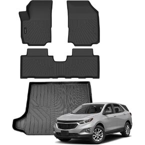All Weather Floor Mat & Cargo Mat Fit for GMC Terrain & Chevrolet Equinox 2018-2024 TPE Rubber Liners Accessories All Season Guard Odorless Anti-Slip Liner Black