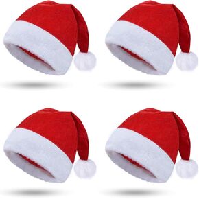4Pcs Santa Hat, Christmas Hat, Xmas Holiday Hat for Adult, Santa Claus Hats for Xmas New Year Festive Party