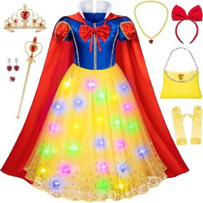 Light-Up Princess Snow White Costume for Girls Birthday,Christmas Dress Up with Accessories