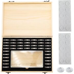 صندوق تخزين العملات المعدنية الخشبي، حافظة حامل كبسولات العملات المعدنية مع قفل صندوق تجميع العملات المعدنية لـ 40 عملة معدنية و100 ورقة نقدية in Kuwait