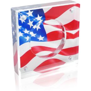 CHURYUML 2Pcs Acrylic Challenge Coin Display Holder Case - 45mm Inner Diameter Clear Frame with American Flag Design, Medallion Protector Box for Military, Police, and Collectors