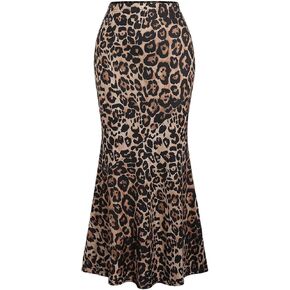 Milumia Women's Leopard Print High Waisted Fishtail Skirt Ruffle Hem Maxi Skirts