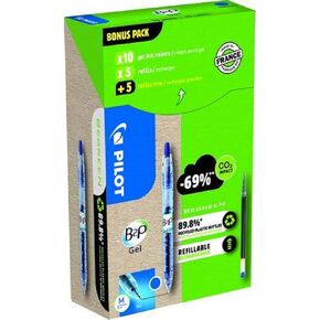 Pilot Greenpack B2P Eco Gel, 0.7mm, Blue, 10 Pens and 10 Refills