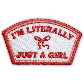I'm Literally Just A Girl Patch 3 Inches Iron On/Sew On Embroidered Applique Patch for Clothes Backpacks Hats Cute Bow Girly Gift for Girl DIY Accessories Gifts for Mom Dad Friends Coworkers