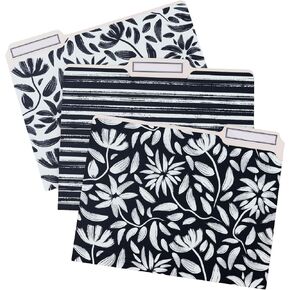 Steel Mill & Co Cute File Folders, Set of 9, Document Organizer for Filing Cabinet, Decorative Letter Size Files, Hand Drawn Black Floral