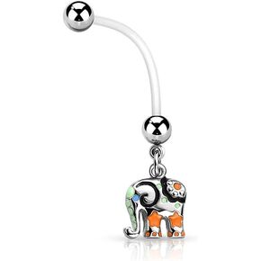 Pierced Owl 14GA BioFlex with 316L Stainless Steel Colorful Elephant Dangling Pregnancy Belly Button Ring