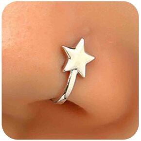 Vintage Star Nose Ring Hoop Gold Tiny Star Nose Ring Stud Tiny Star Nose Screw Stud Ring Boho Star No Piercing Nose Hoop Clip on Nose Ring Jewelry for Women