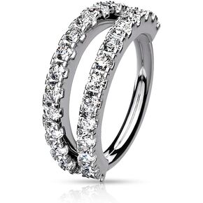 Pierced Owl - 16GA Brass CZ Crystal Lined Double Separated Hoop Cartilage Helix Conch Bendable Ring
