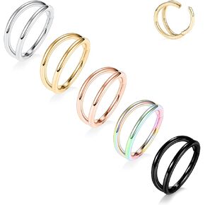 PEAKLINK 5PCS Double Nose Hoop Ring 316L Conch Earring Helix Piercing Septum Nose Jewelry Surgical Steel Cartilage Earrings Nose Clicker Rings Rook Tragus Lobe Lip Piercing Jewelry 6 to 12 mm