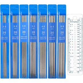 36 Pcs Double Pointed Knitting Needles Set 7 Sizes 7.9 Inch Long Straight Needle 2mm to 5mm Stainless Steel Knitting Needles Sweater Socks Knitting Needles Kit for Weaving Beginner