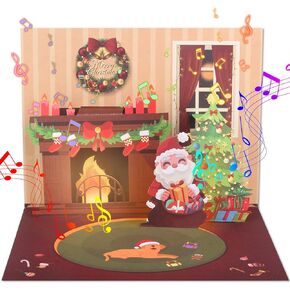 XTF2015 Christmas Card 3D Pop Up Christmas Greeting Card with Christmas Music, Lighting Fireplace LED Christmas Greeting Gift Card with Envelope for Women Men Kids Husband Wife Mom Dad Daughter
