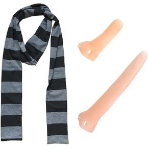 Costume Accessory Set, 3-Piece Scarves, Long & Short Fake Noses, Gray & Black, for Halloween Parties