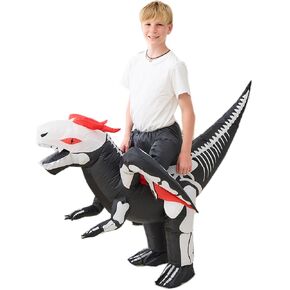 Skeleton Inflatable Dinosaur Costume for 8 10 12 Kids Halloween Blow Up Cosplay Dragon with Wings T-Rex