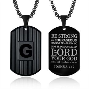 Men Letter Tag Necklace for Women A-Z Dog Tag Necklaces for Men Titanium Steels Black Pendant Religious Gifts for Him
