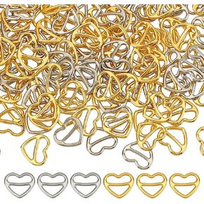 FINGERINSPIRE 120 Pcs Heart-Shaped Bra Strap Sliders Platinum/Golden Bra Strap Rings Alloy Bra Strap Clips 14x12.5mm Bra Strap Slide Replacement for Sewing Bikini Halter Swimsuit Tops Lingerie Rings