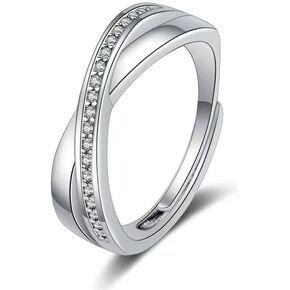 925 Sterling Silver Rings for Women, Adjustable Band Thumb Finger Ring with Cubic Zirconia, Minimalist Cross Shape Statement Stacking Ring for Women