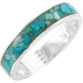 Turquoise Band Ring Sterling Silver 925 Genuine Gemstones Size 6 to 11
