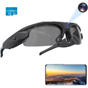 RERBO Camera Sunglasses, WiFi Video Glasses HD 1080P with Polarized UV 400 Lens for Cycling, Camping, Driving,Traveling(Include 32GB Card) (black)
