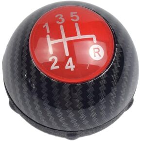5 Speed Gear Shift Knob Sitck Head Leather Gloss Black Cap Replacement，for Fiat 500 500C 2007-2018(Carbon Fiber red Cover, R Marked Below