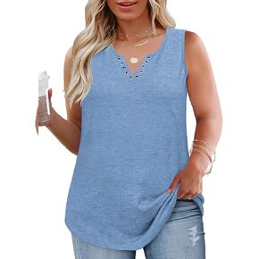VISLILY Plus-Size-Tank-Tops for Women Cute Ring Hole V Neck Sleeveless Shirts Trendy Summer Blouses Casual Loose Fit Tunics in Kuwait