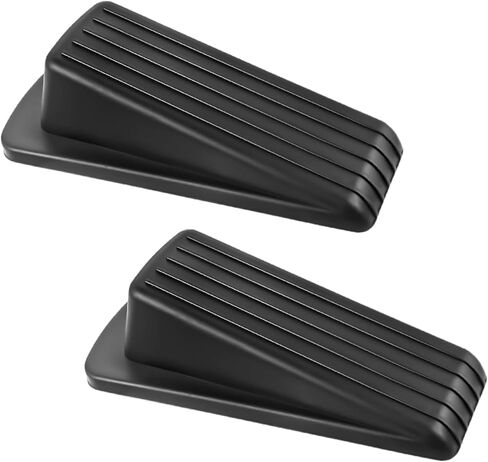Heavy-Duty Rubber Door Stop Wedge, Stackable Design for All Floor Types, Durable Door Stops for Carpet & Hard Surfaces, Fits Various Door Gaps (Black, 2 Pack) in Saudi Arabia