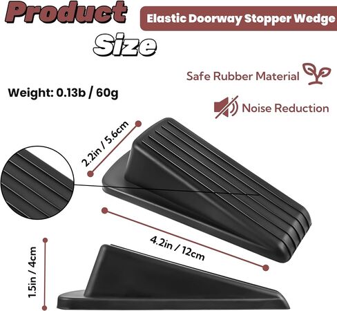 Heavy-Duty Rubber Door Stop Wedge, Stackable Design for All Floor Types, Durable Door Stops for Carpet & Hard Surfaces, Fits Various Door Gaps (Black, 2 Pack) in Saudi Arabia