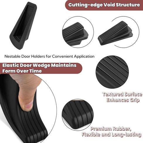 Heavy-Duty Rubber Door Stop Wedge, Stackable Design for All Floor Types, Durable Door Stops for Carpet & Hard Surfaces, Fits Various Door Gaps (Black, 2 Pack) in Saudi Arabia