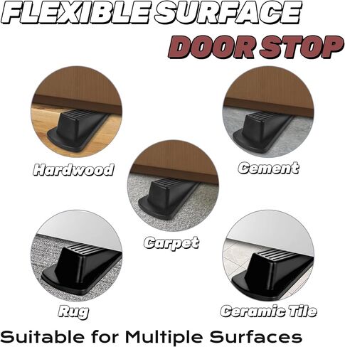 Heavy-Duty Rubber Door Stop Wedge, Stackable Design for All Floor Types, Durable Door Stops for Carpet & Hard Surfaces, Fits Various Door Gaps (Black, 2 Pack) in Saudi Arabia