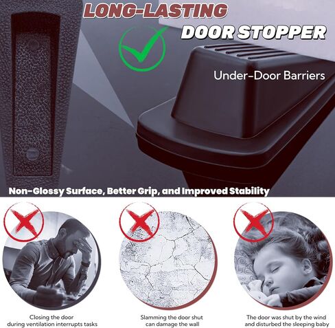 Heavy-Duty Rubber Door Stop Wedge, Stackable Design for All Floor Types, Durable Door Stops for Carpet & Hard Surfaces, Fits Various Door Gaps (Black, 2 Pack) in Saudi Arabia