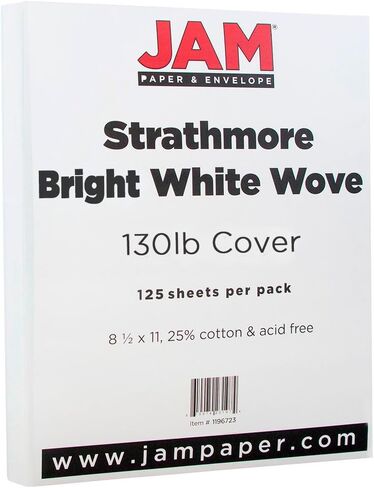 JAM PAPER Extra Heavy Weight 130lb Cardstock - 8.5 x 11 Coverstock - 352 gsm - Natural White Wove Strathmore - 25 Sheets/Pack in Saudi Arabia