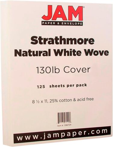 JAM PAPER Extra Heavy Weight 130lb Cardstock - 8.5 x 11 Coverstock - 352 gsm - Natural White Wove Strathmore - 25 Sheets/Pack in Saudi Arabia