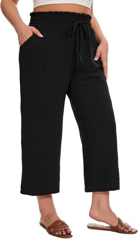SEKINO Women's Plus Size Casual Loose Flowy Pants Wide Leg Cropped Beach Pants Drawstring Waist Lounge Pants with Pockets in Saudi Arabia
