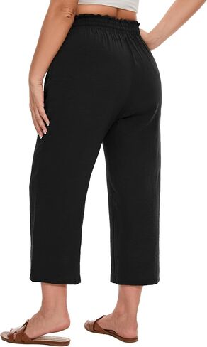 SEKINO Women's Plus Size Casual Loose Flowy Pants Wide Leg Cropped Beach Pants Drawstring Waist Lounge Pants with Pockets in Saudi Arabia